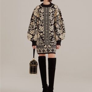 farm rio mini black and white sweater dress